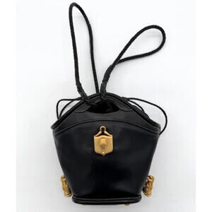 *BARRY KIESELSTEIN CORD* ICONIC MIDSIZE BLACK LEATHER BUCKET PURSE BAG HANDBAG